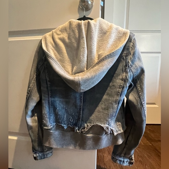 Free People Crop Denim Jacket with Sweatshirt Hood - Picture 3 of 6
